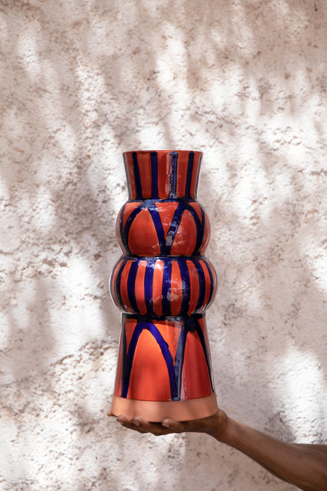 Kabba vase no. 1 - terracotta and blue