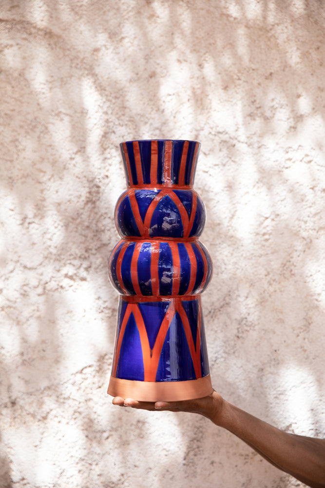 Kabba vase no. 3- blue and terracotta