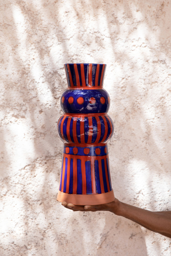 Kabba vase no. 2- blue and terracotta